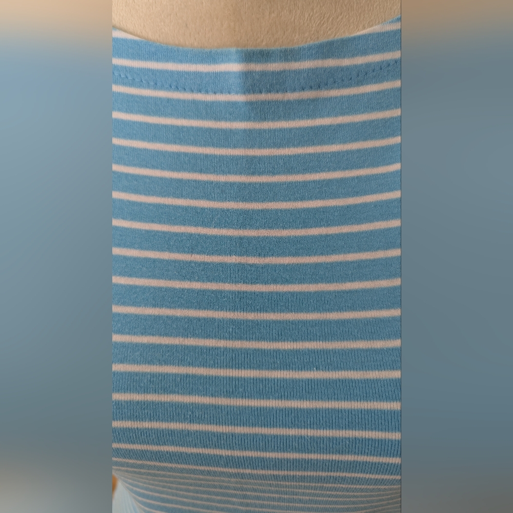 Ralph Lauren Light Blue and White Striped Short Sleeve Top - Picture 2 of 7